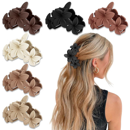 YONOY front view of plumeria clips showing tropical design and easy styling benefit