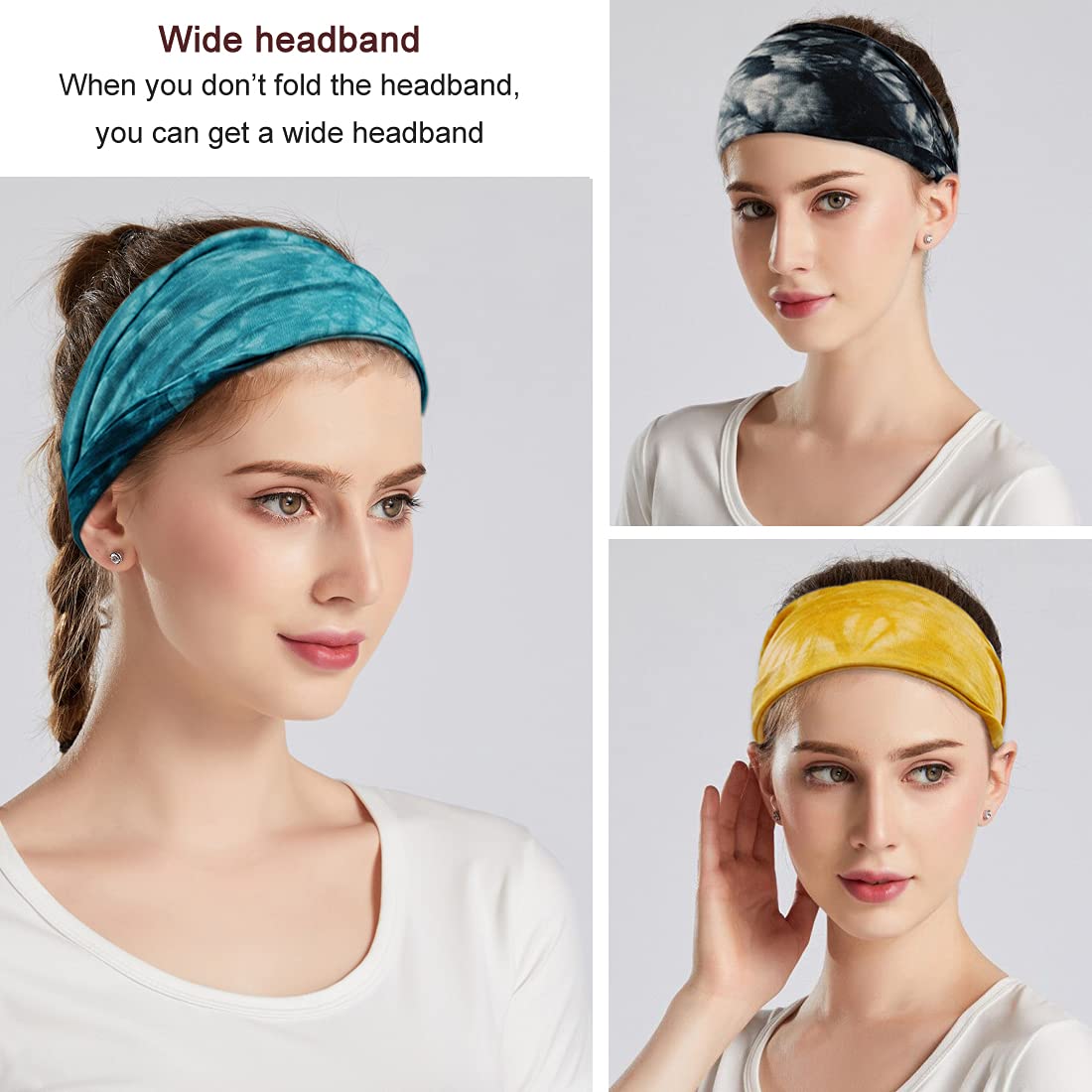 YONUF folded headband demonstrating adjustable width and styling options