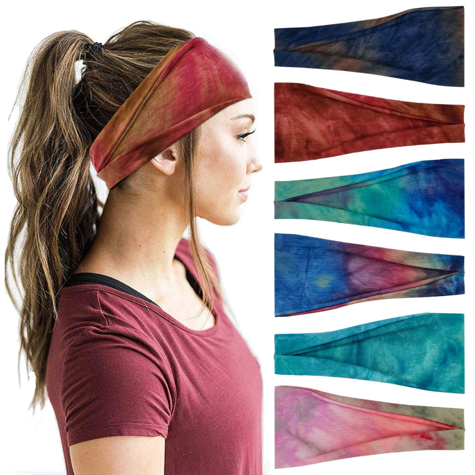 YONUF front packaging showing six tie dye headbands and color variety for styling