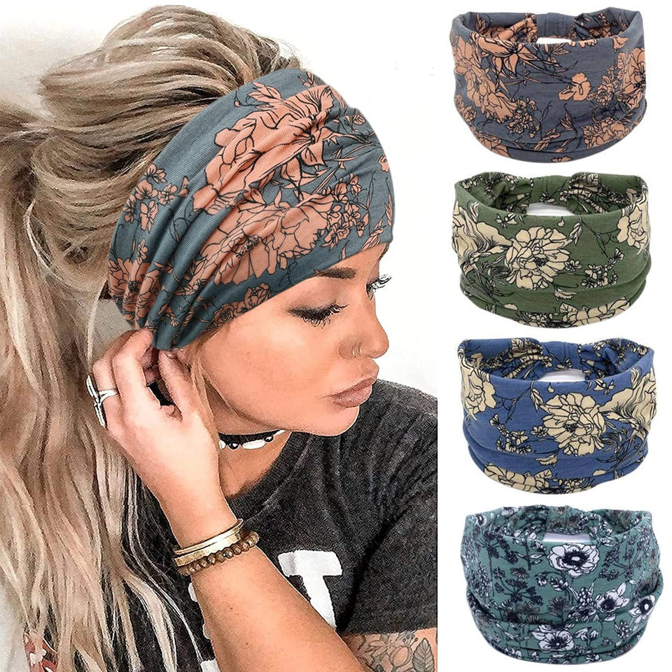 YONUF front view of four-pack headbands showing colors and packaging, stylish gift benefit