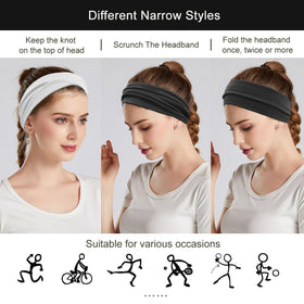 YONUF model practicing yoga wearing headband to control sweat