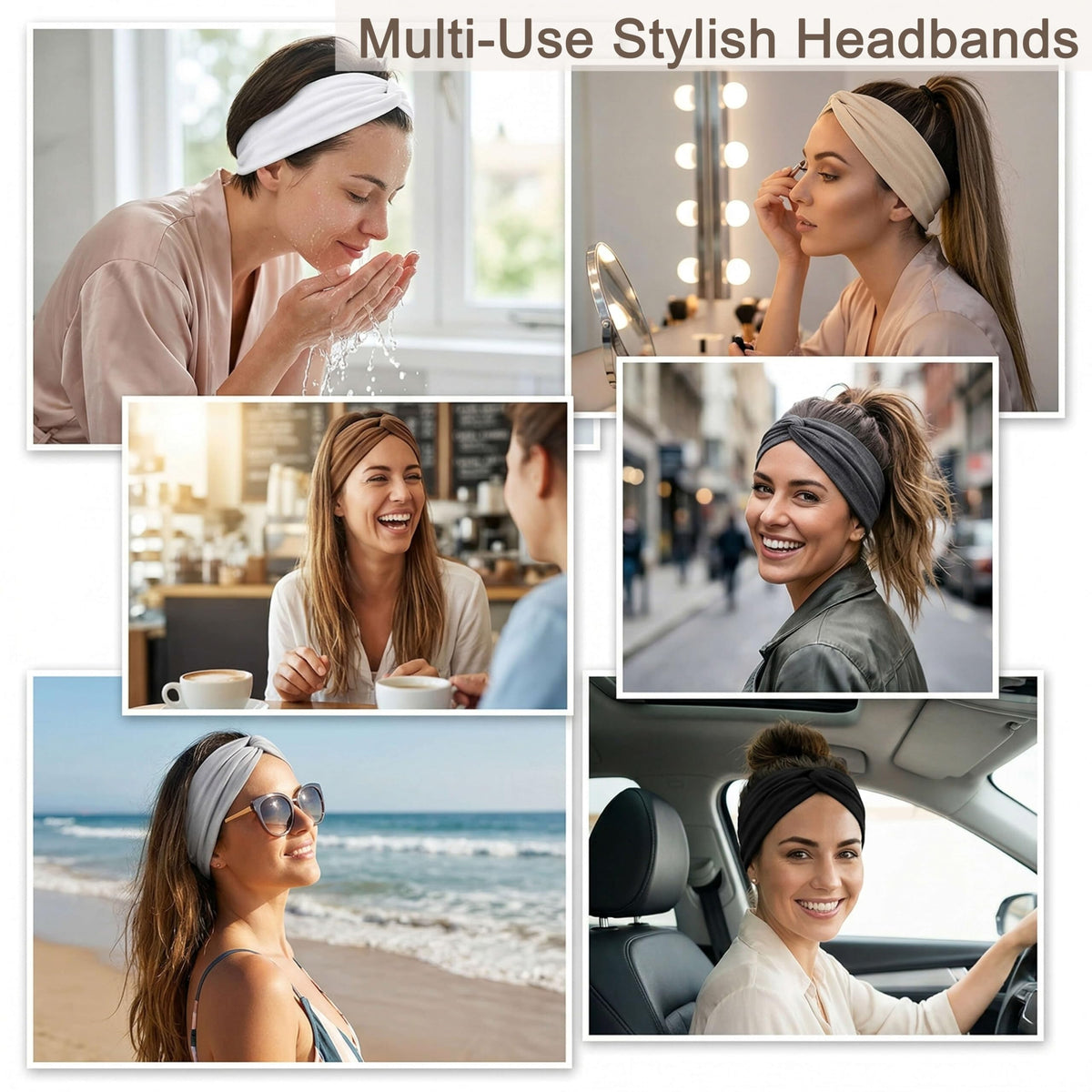 YONUF headband worn with knot on top showing stylish hold and coverage