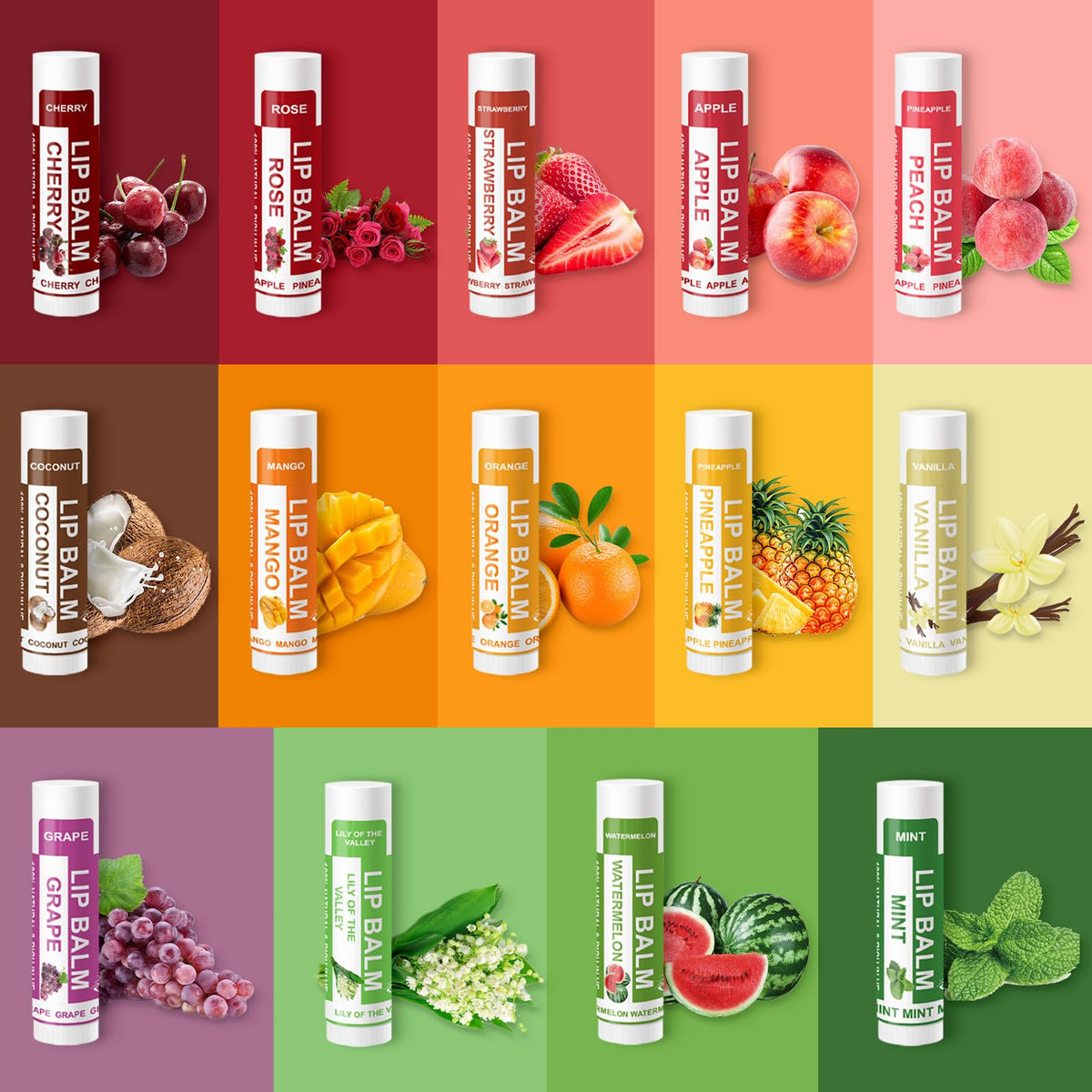 Yopela top-down view of 14 flavors arranged to show variety