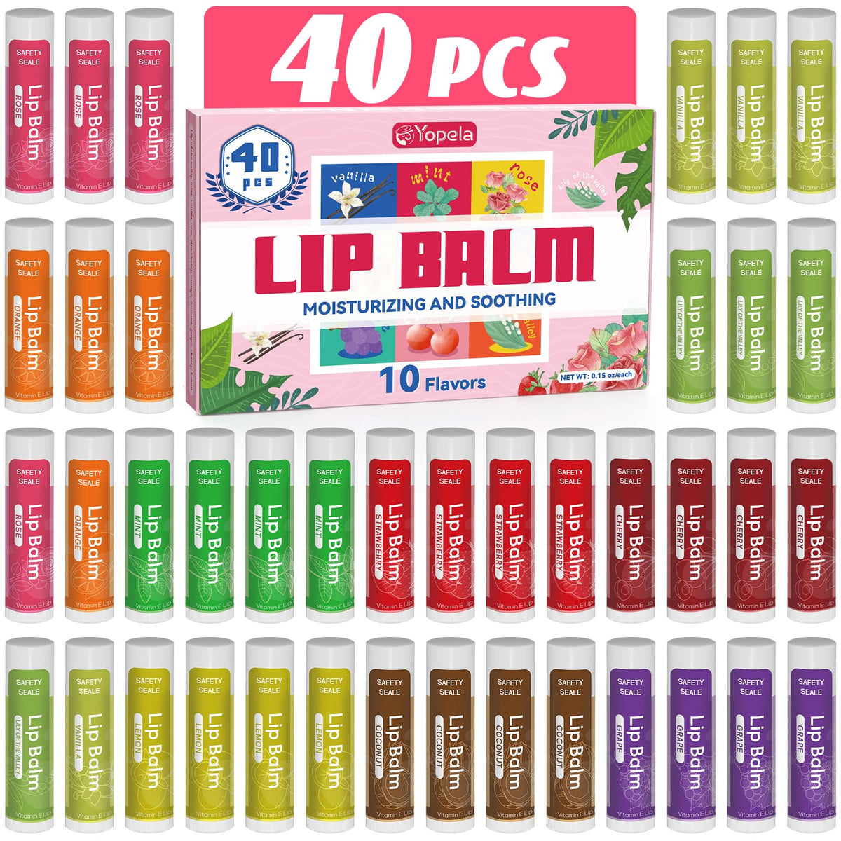 Yopela front packaging showing 40-count bulk box and compact tubes for easy gifting