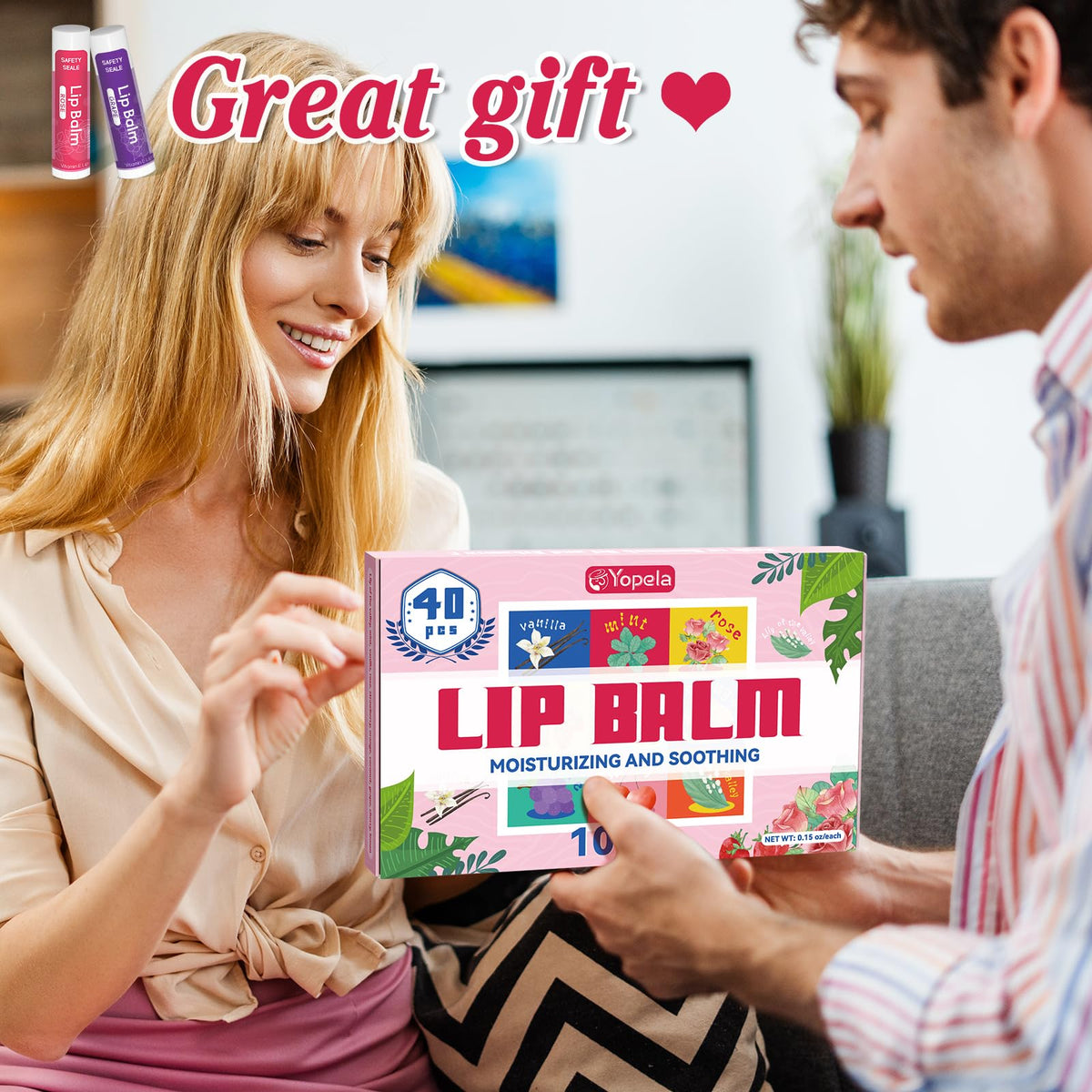 Yopela outdoor use depiction on lips offering protection and moisture on the go