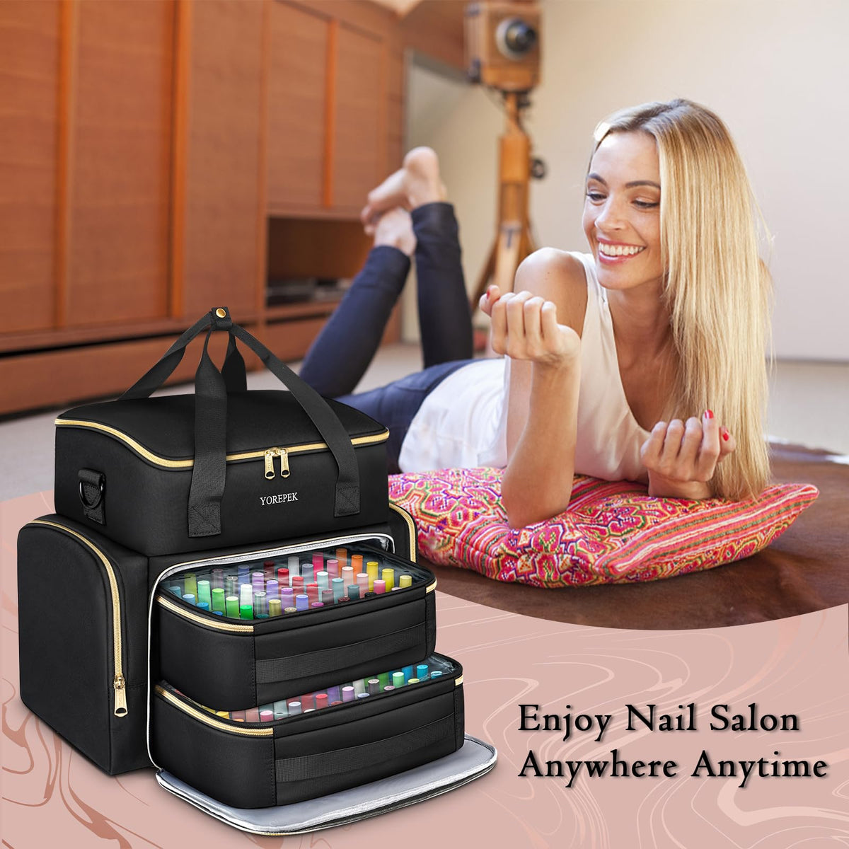 YOREPEK on tabletop during nail session showing ready-to-use convenience