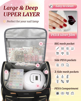 YOREPEK top compartment holding a UV lamp and nail tools neatly