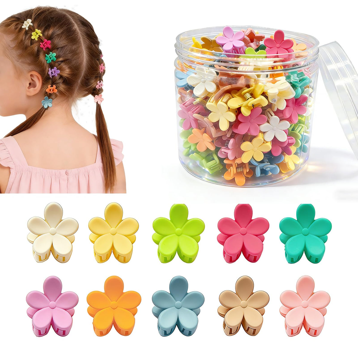 YosaiHom front view of colorful mini flower clips showing design and quantity