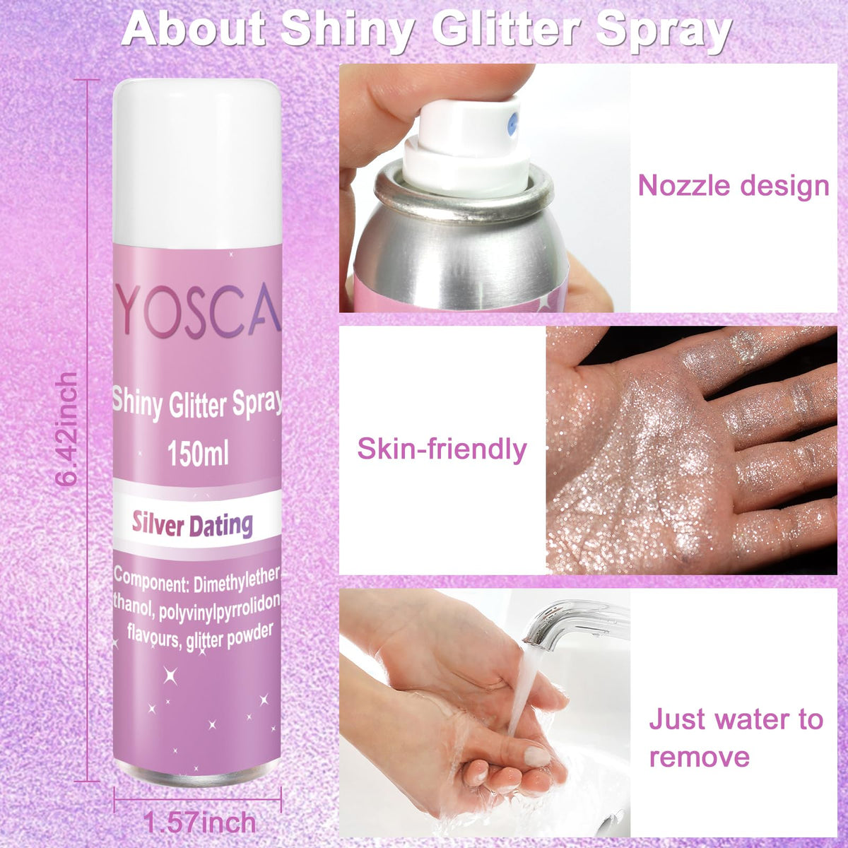 Yosca body sparkle on shoulder lifestyle image showing long-lasting festival-ready shine
