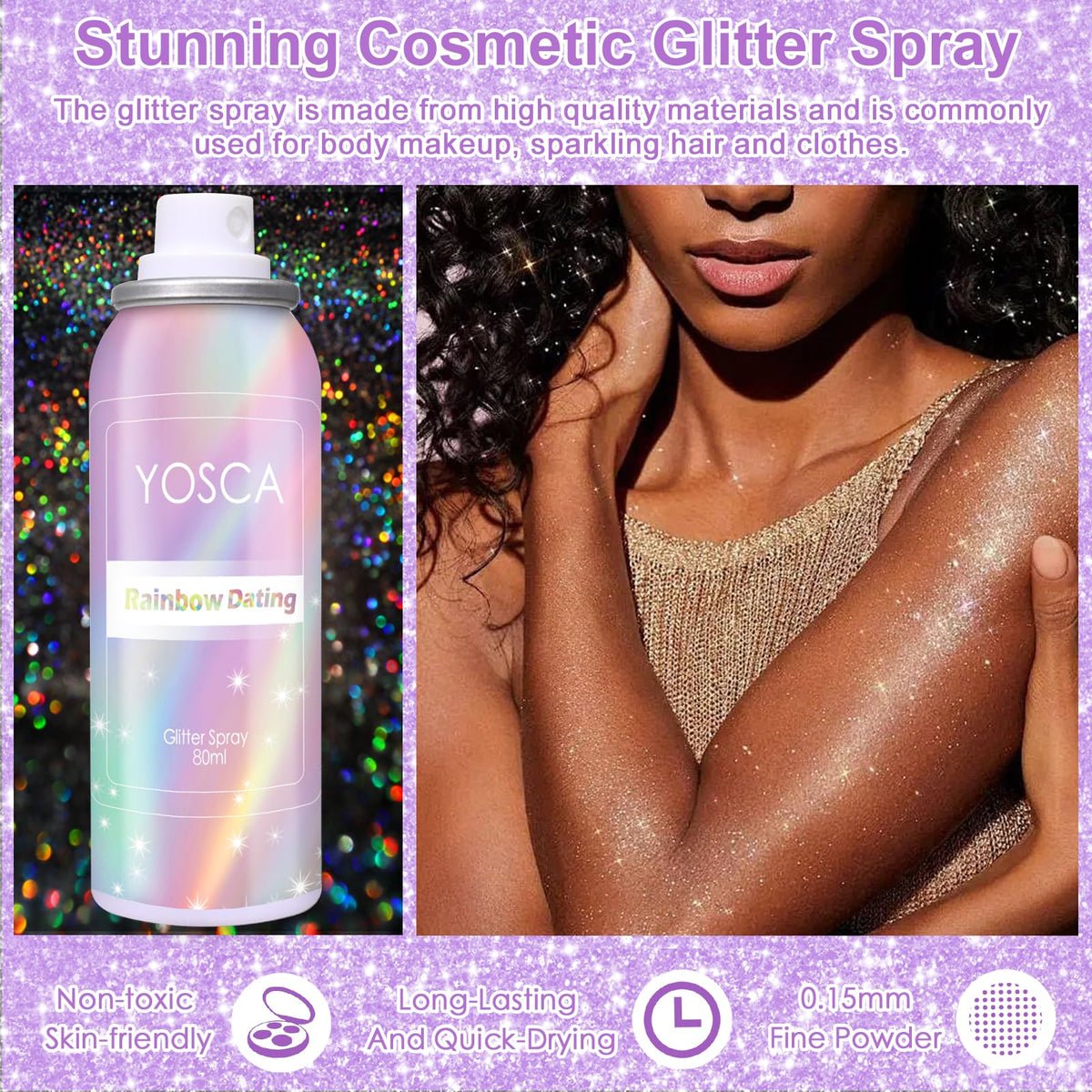Yosca close-up of holographic silver texture revealing fine shimmer