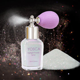 Yosca front packaging glass atomizer showing elegant bottle and spray nozzle benefit