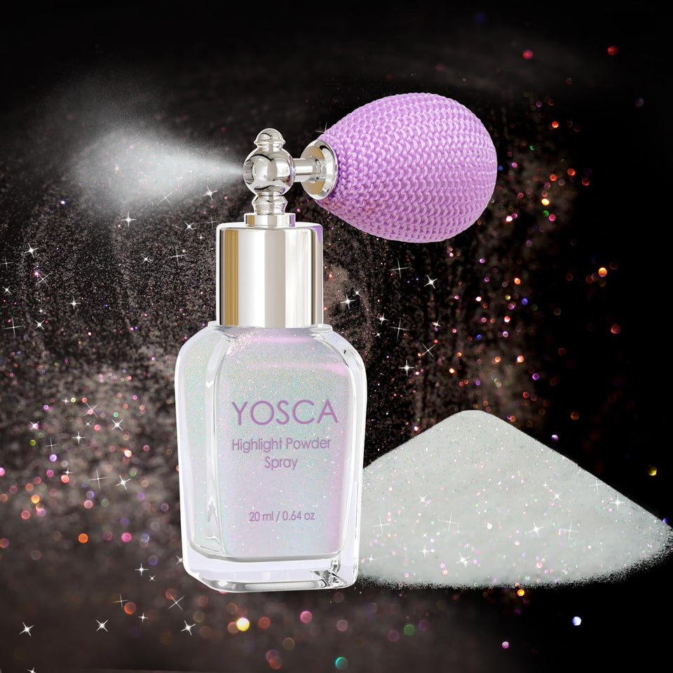 Yosca front packaging glass atomizer showing elegant bottle and spray nozzle benefit