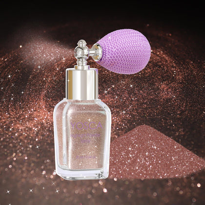 Yosca glass bottle front view showing rose-pink shimmer and vintage design for elegant display