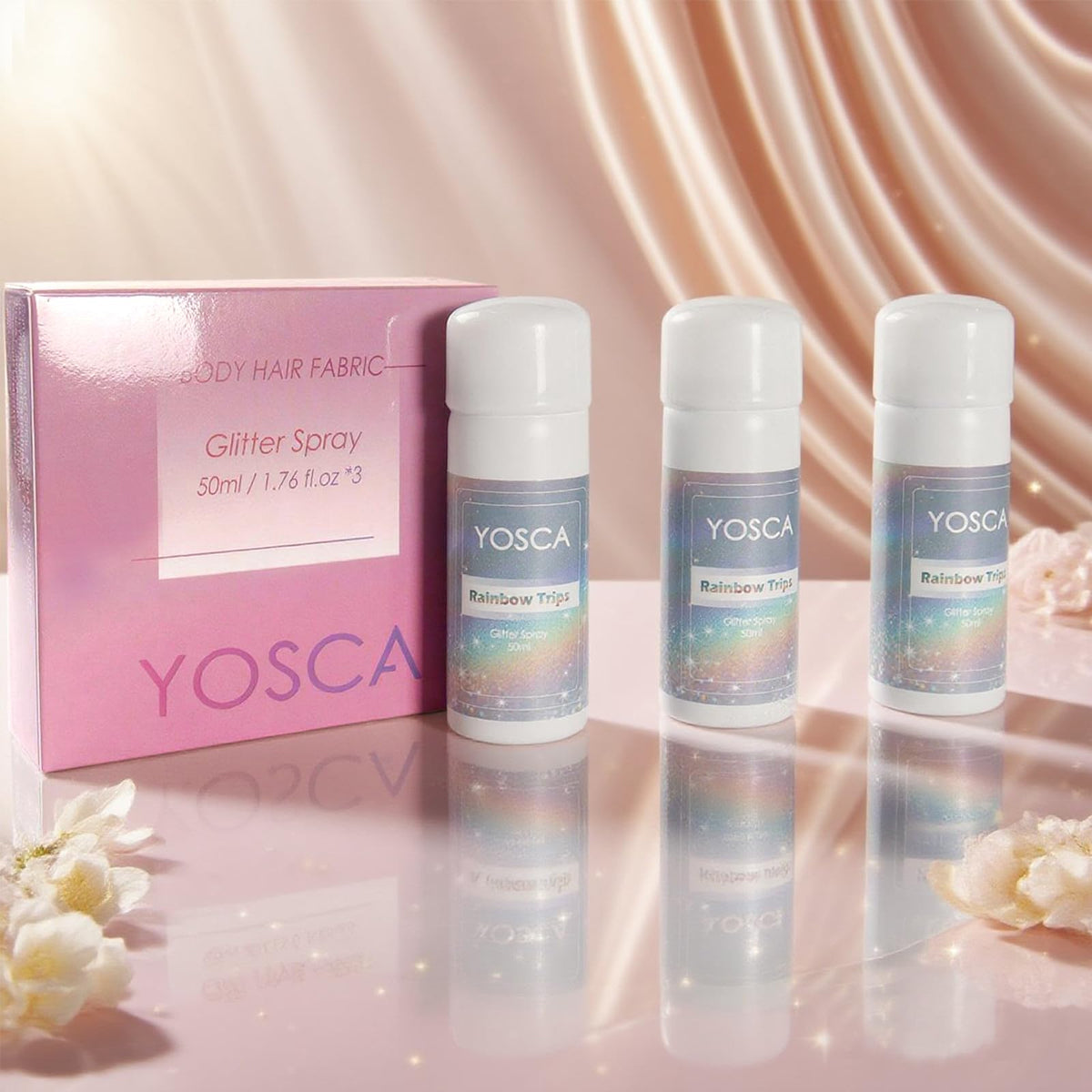 Yosca lifestyle festival outfit with spray highlighting stage-ready sparkle and flair