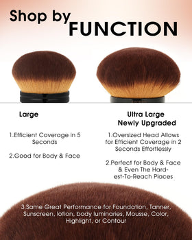 YOSHUYUKI brush applying self-tanner to legs for streak-free finish