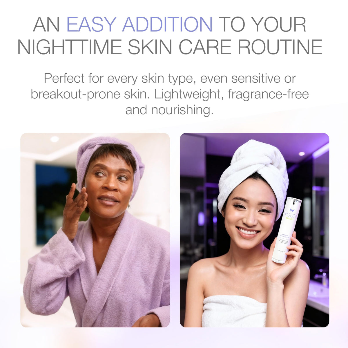 YOUN Beauty applied on hand demonstrating lightweight absorption and visible hydration