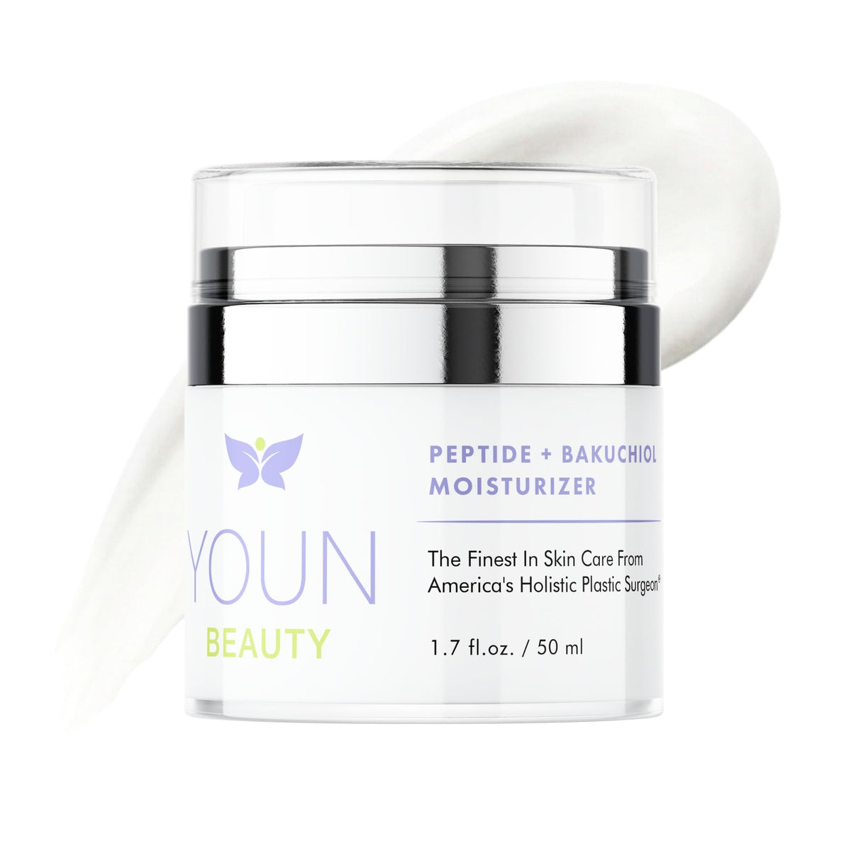 YOUN Beauty front jar showing sleek packaging and clear branding benefit: clean presentation