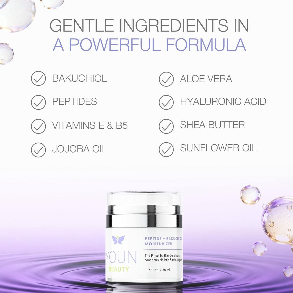 YOUN Beauty applied on hand to demonstrate absorption and instant moisturizing effect