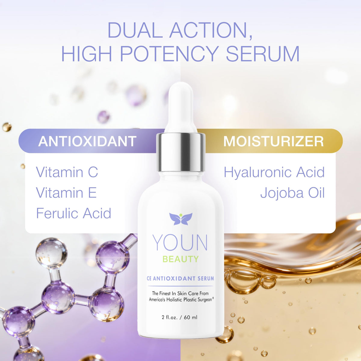 YOUN Beauty pipette dispensing a drop for precise, no-waste application