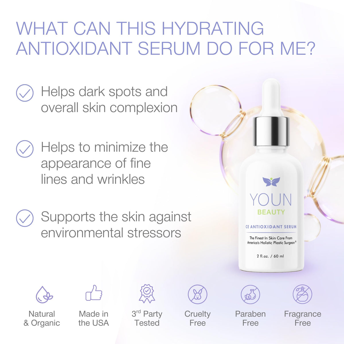 YOUN Beauty serum texture droplet illustrating lightweight hydration