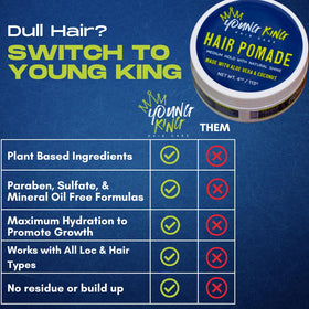 YOUNG KING HAIR CARE 4 oz jar beside ruler showing true size and travel-friendly benefit