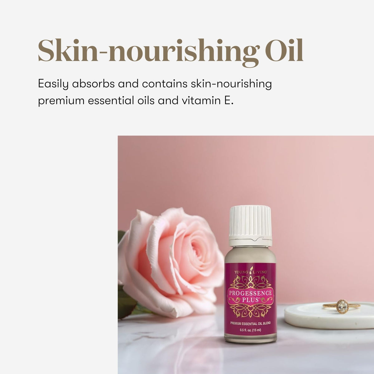 Young Living 15 ml Progressence Serum beside everyday items to show compact size