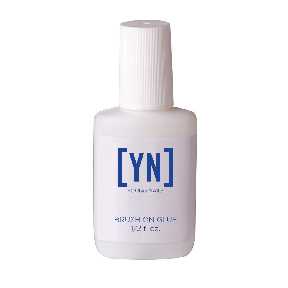 Young Nails brush-on glue front packaging showing precise brush applicator for fast bonding