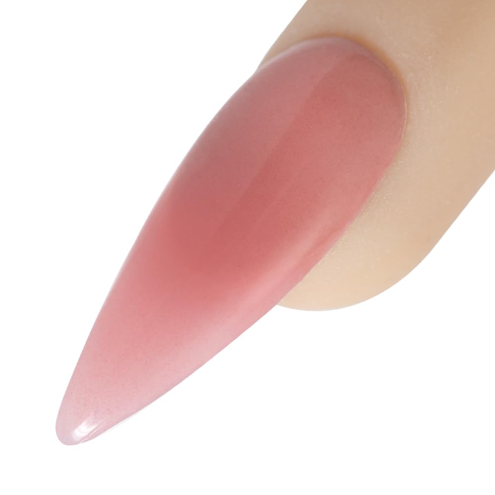 Young Nails Flamingo being applied on a nail form showing ease of sculpting