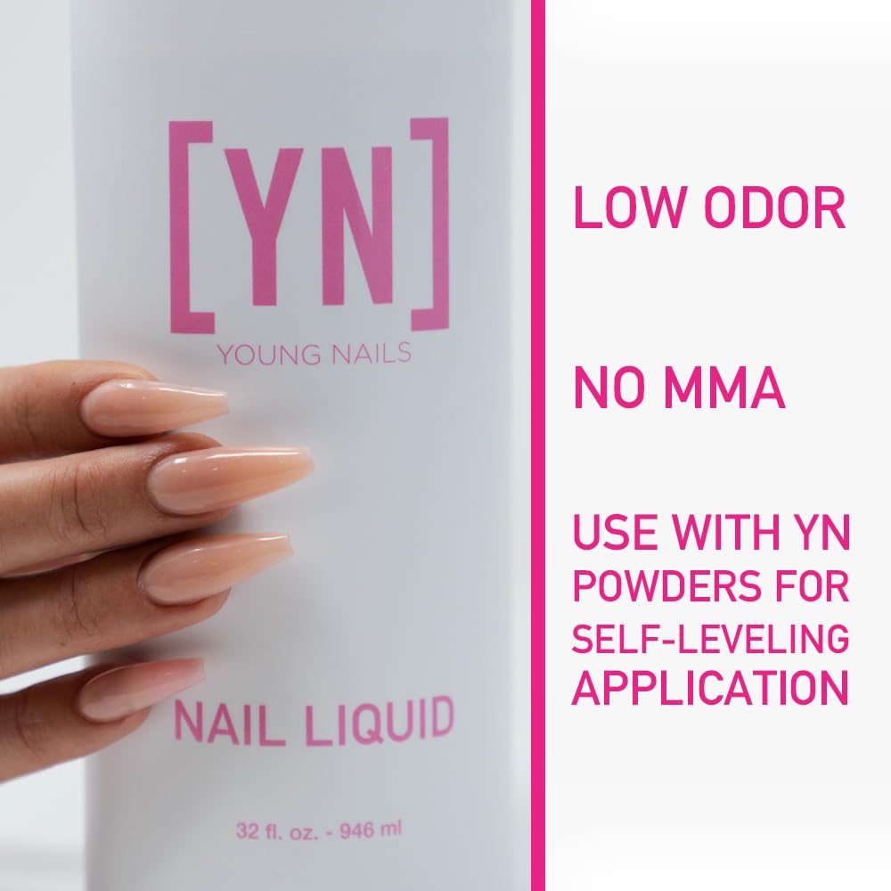 Young Nails close-up pour demonstrating smooth consistency and low odor benefit