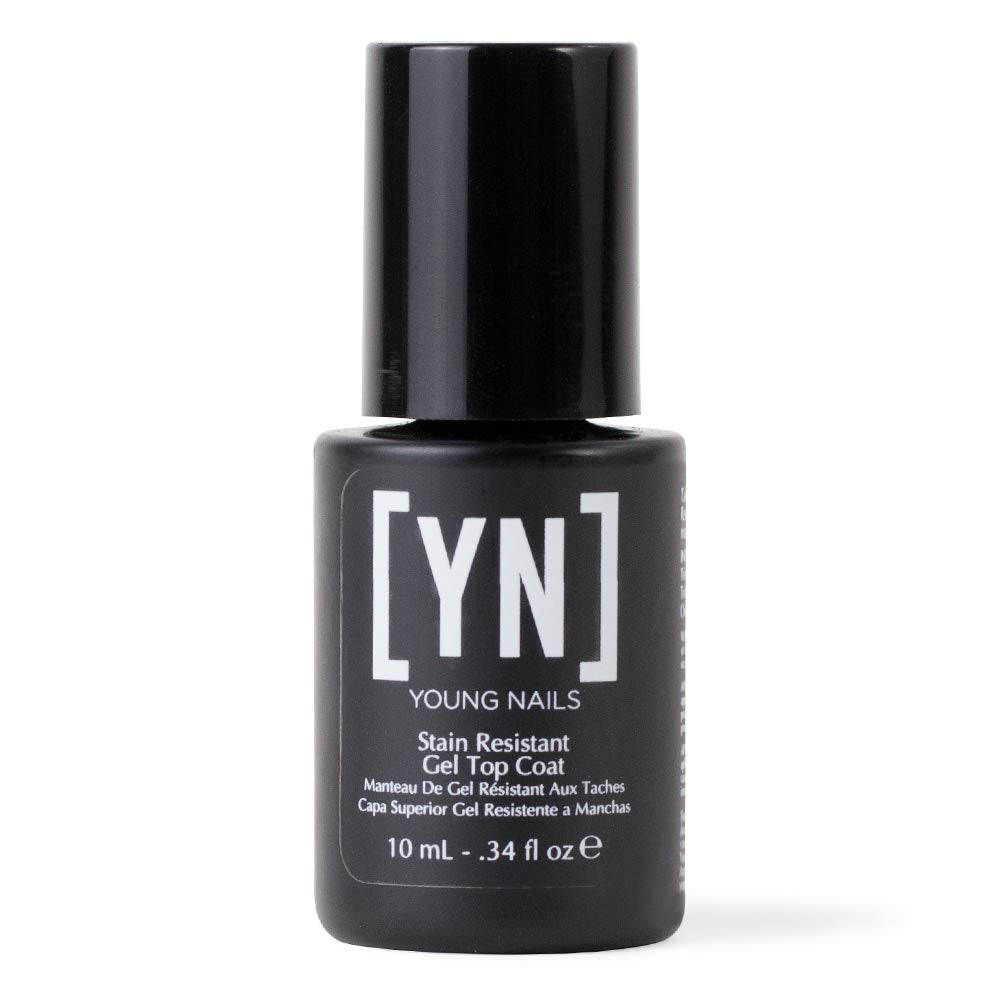 Young Nails front bottle showing clear professional top coat protecting nails