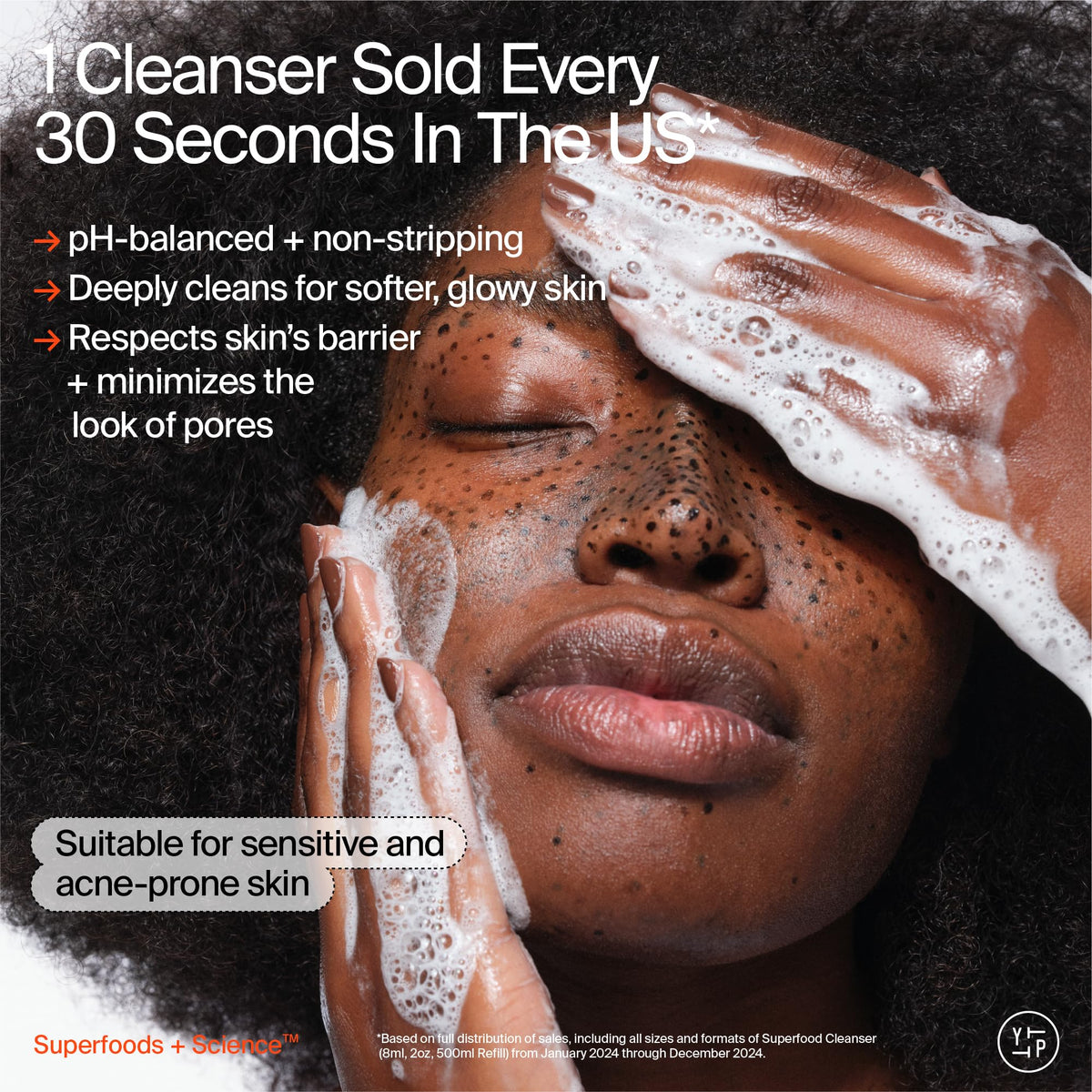 Youth To The People cleanser pump and label highlighting plant-based formula