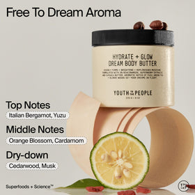Youth To The People 8 fl oz jar beside everyday items showing true size