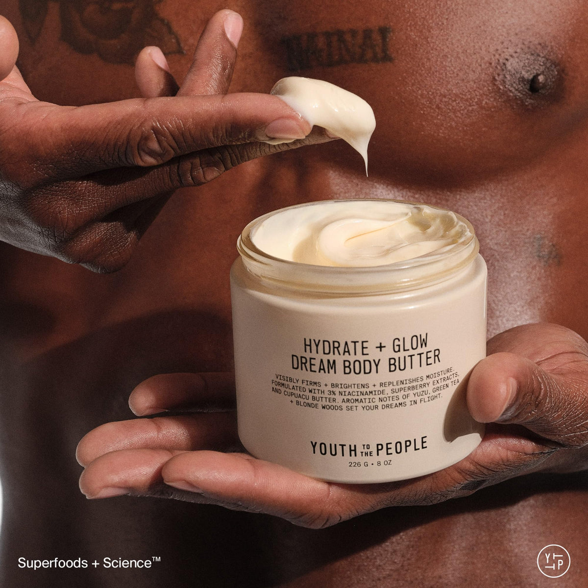 Youth To The People open jar texture close-up highlighting rich absorbent butter