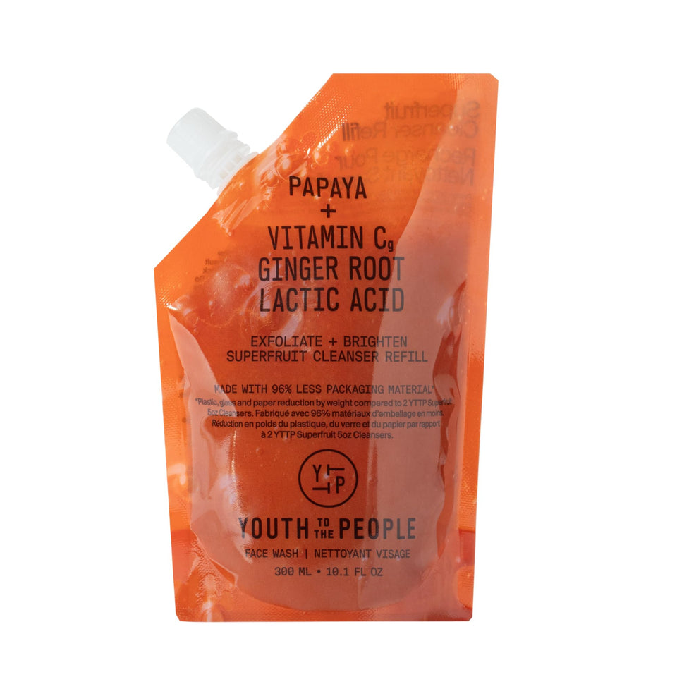 Youth To The People refill pouch front view showing packaging and refill benefit