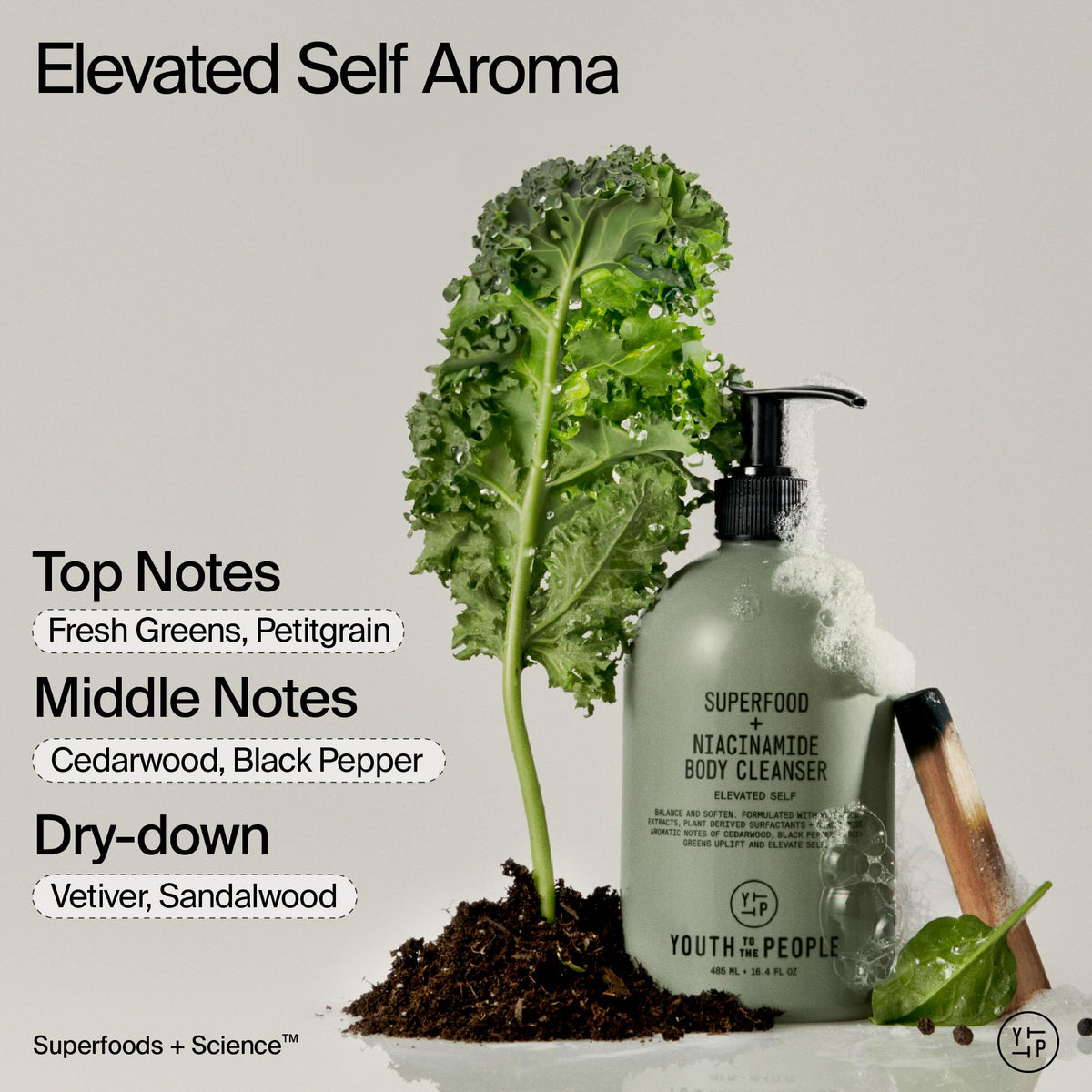 Youth To The People ingredient label close-up, points out niacinamide and Sodium PCA
