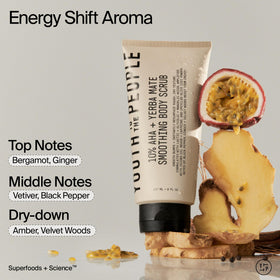 Youth To The People label close-up showing AHA, PHA and superfood ingredients