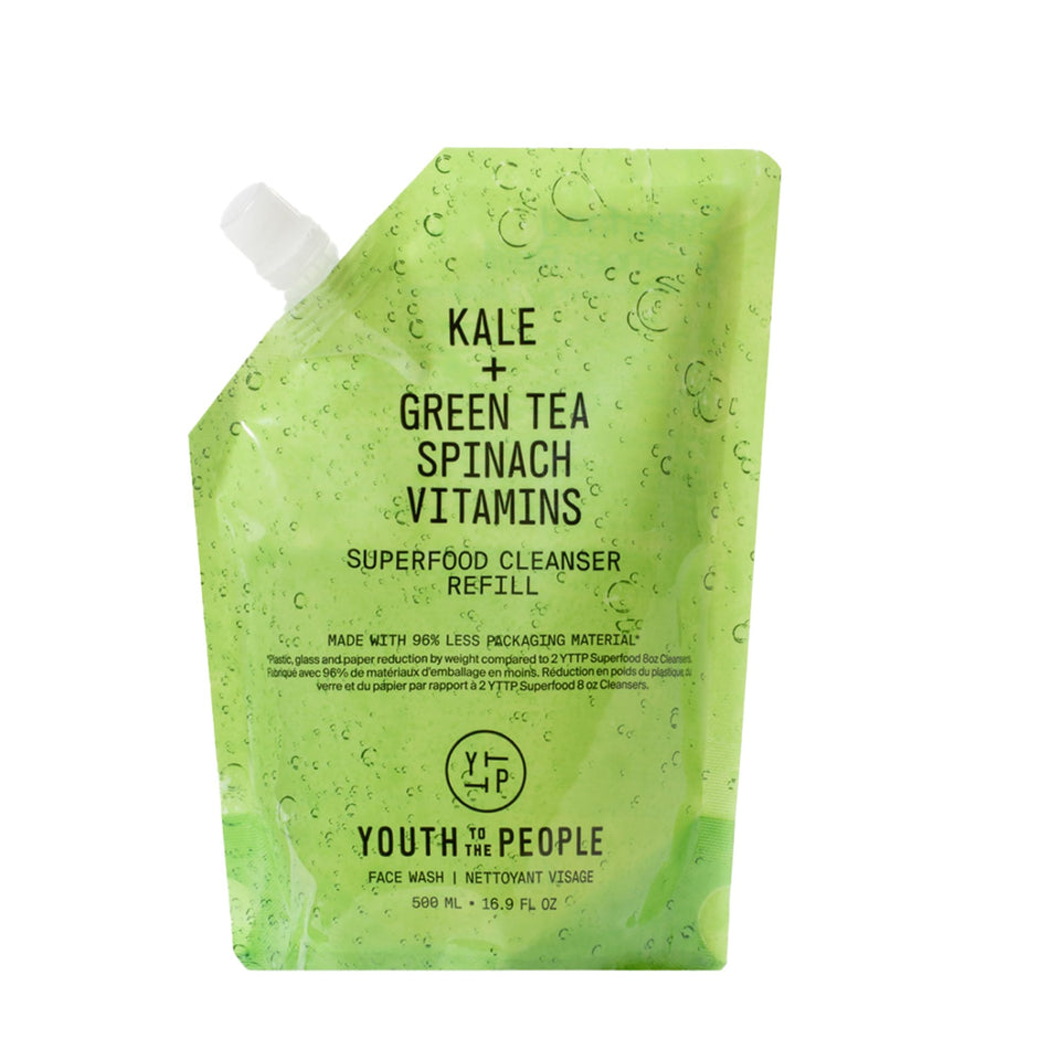 Youth To The People refill pouch front view showing product branding and size benefit