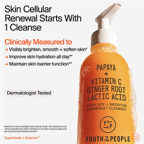 Youth To The People label detail displaying active acids and clean formulation benefits