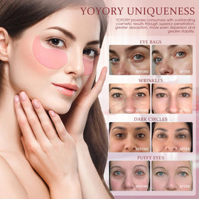 YOYORY patch applied under eye, cooling fit reduces visible puffiness