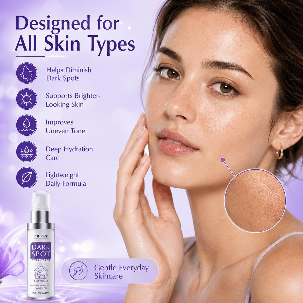 YRNVK applying serum on face demonstrating evening skin tone benefit
