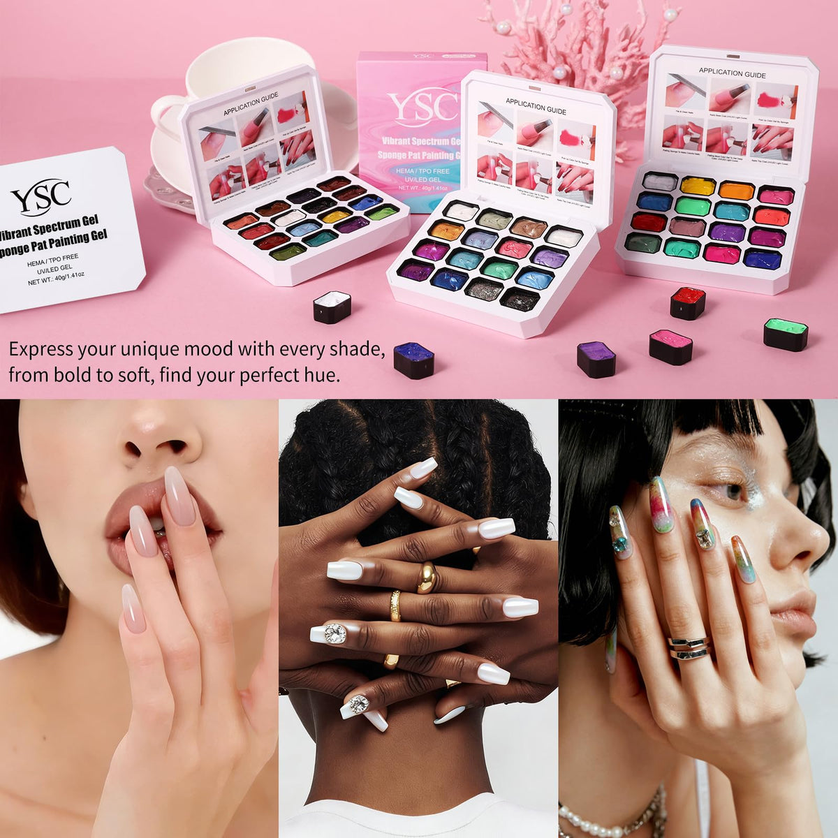 YSC ombre demo on nails showcasing gradient effect and glossy shine