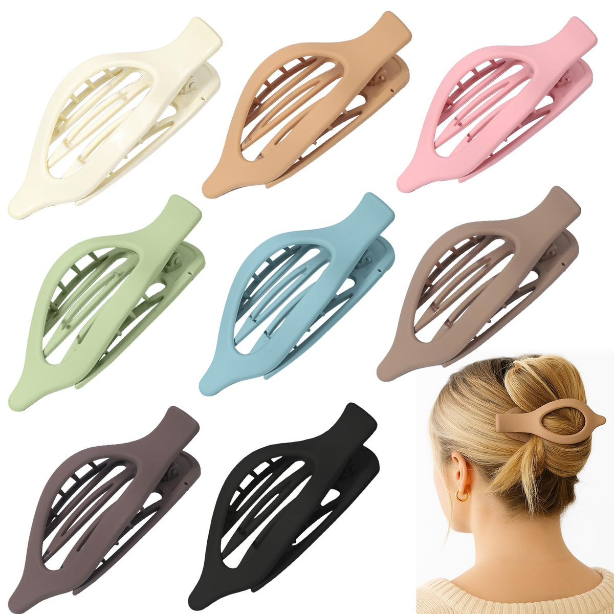 YTQDSS front view of oval matte hair clips showing neat packaging and colors for easy styling