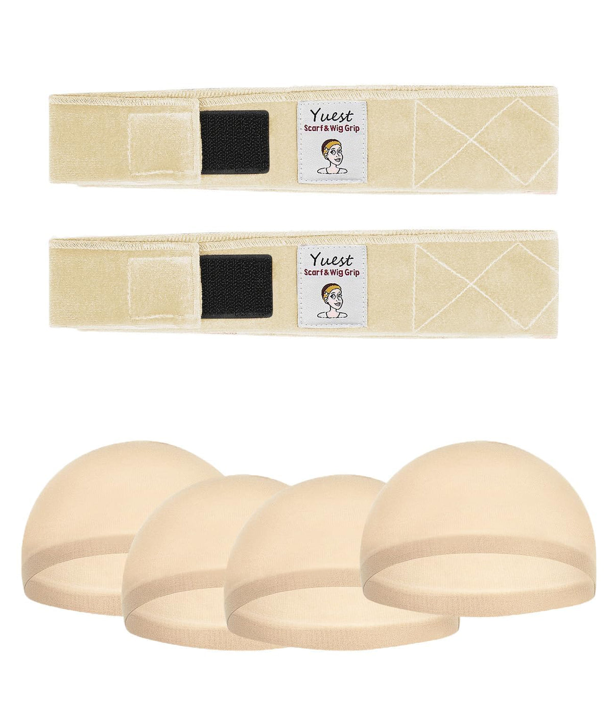 Yuest front of packaging showing bands and caps for secure wear