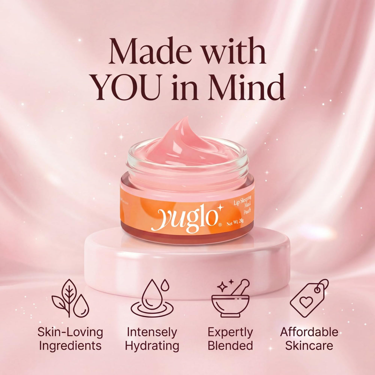 YuGlo jar on nightstand suggesting evening skincare ritual and comfort