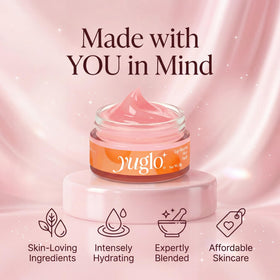 YuGlo jar on nightstand suggesting evening skincare ritual and comfort