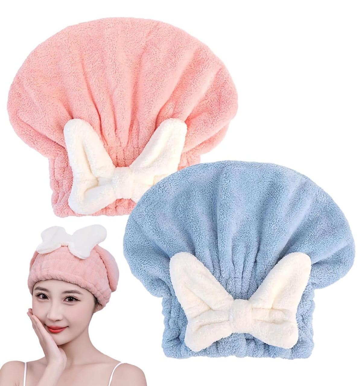 YUMINGUHC front view of pink and blue cap set showing compact packaging and colors