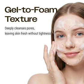YUMU gel worked into foam demonstrating gentle yet thorough cleansing