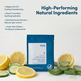 YUNI Beauty compostable material badge, supports eco-friendly disposal benefit