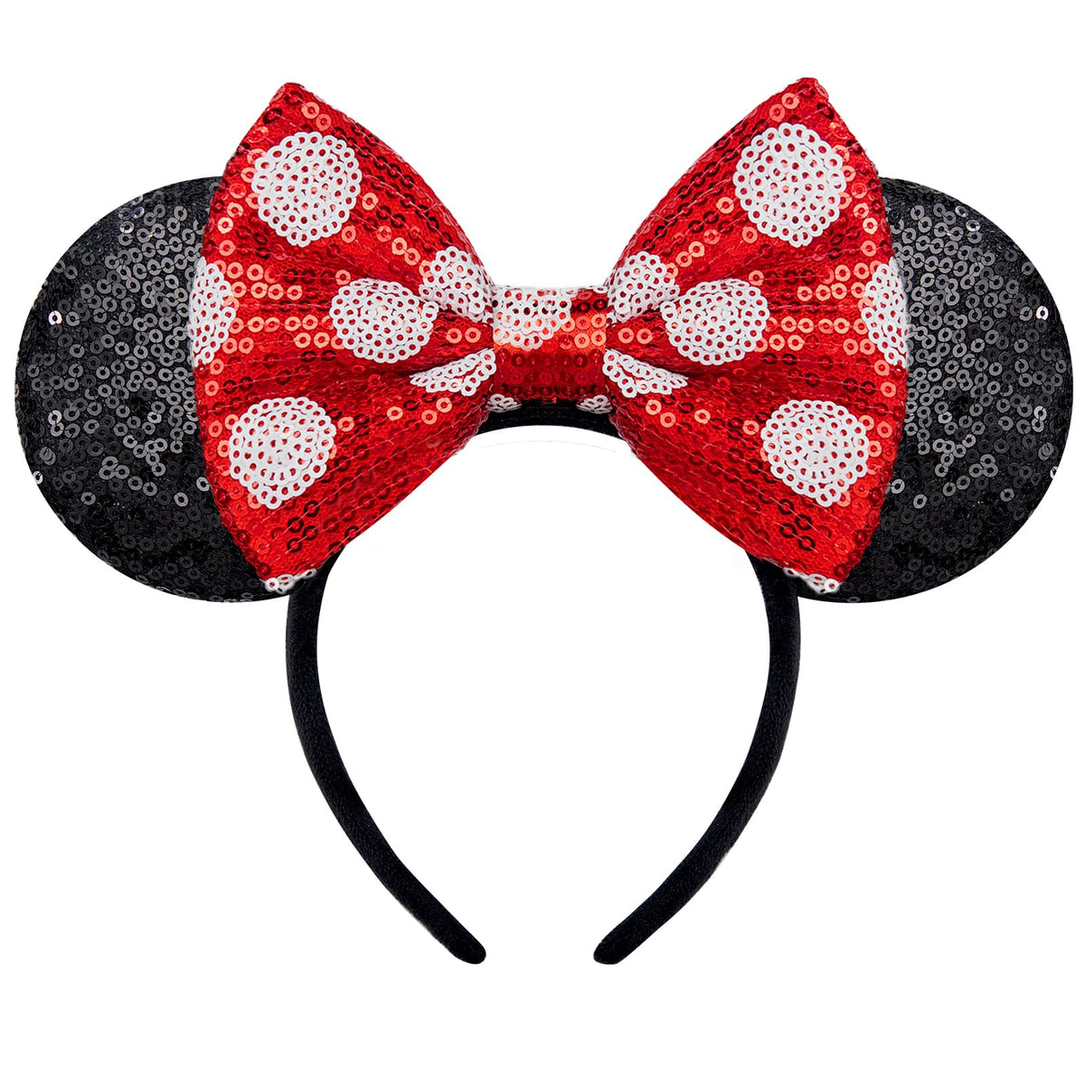 YUNISS front view showing white dot red bow and sparkly ears for festive look