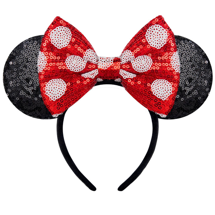 YUNISS front view showing white dot red bow and sparkly ears for festive look